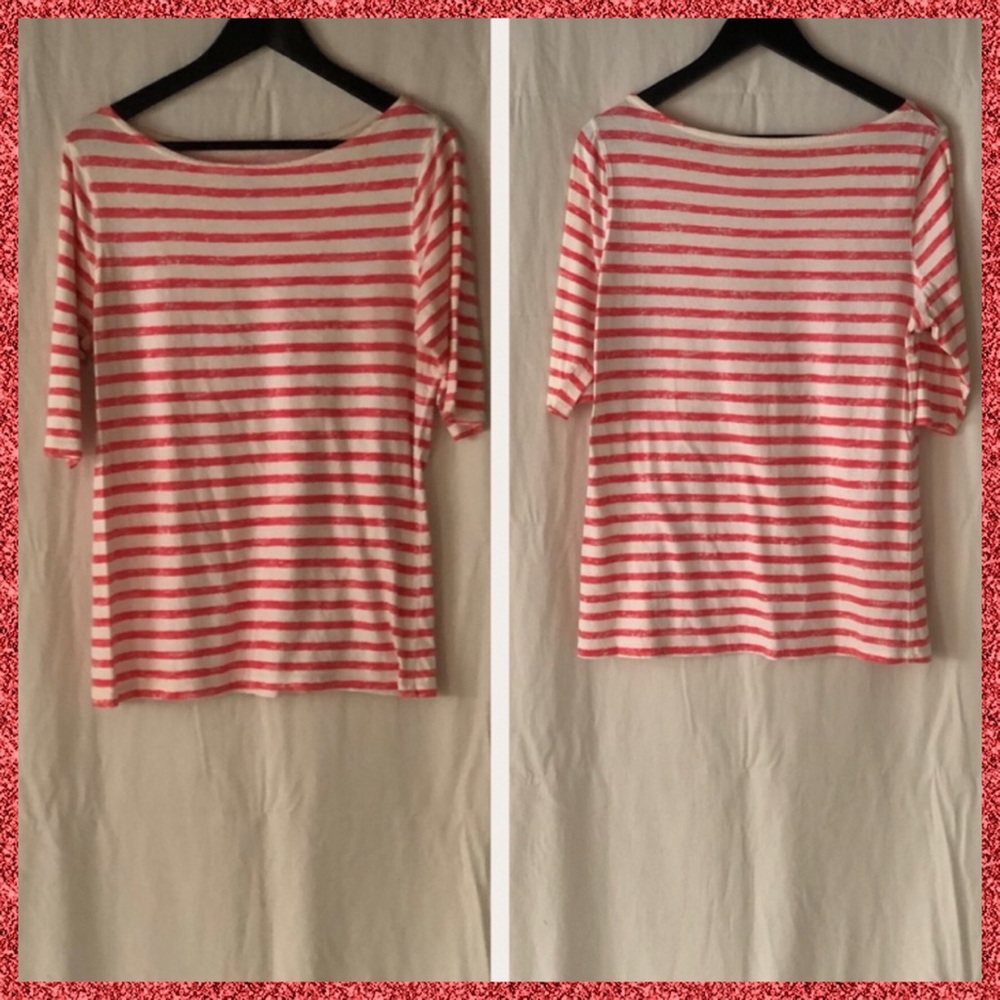 Merona Coral & White Striped Top